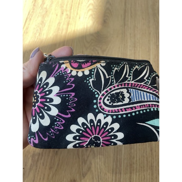 Vera Bradley Zip ID Case‎ Card Holder Coin Purse Key Ring in black floral pop - Picture 8 of 11